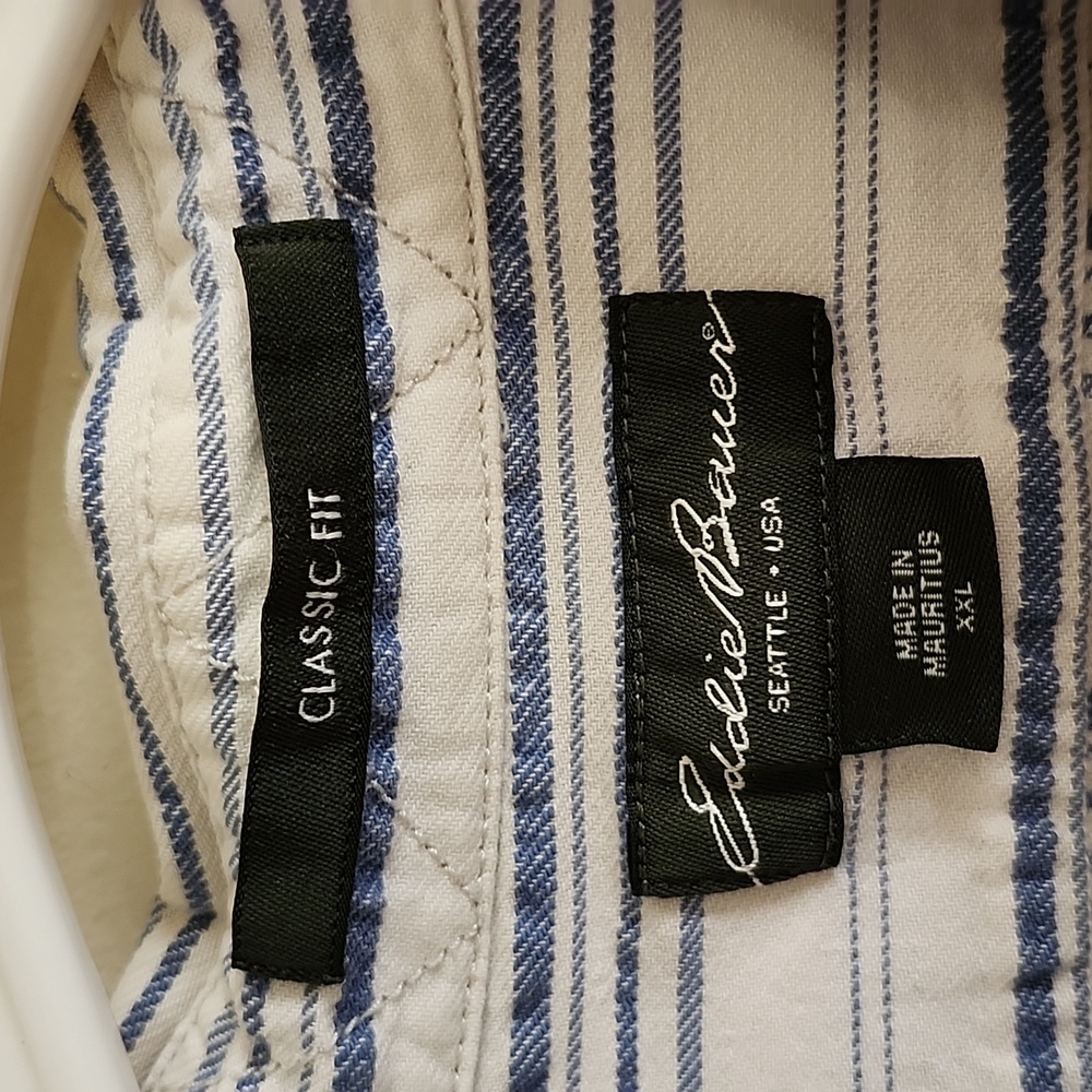 Eddie Bauer Blue White Striped Cotton Long Sleeve Button Up Shirt XXL Midweight - Picture 5 of 8